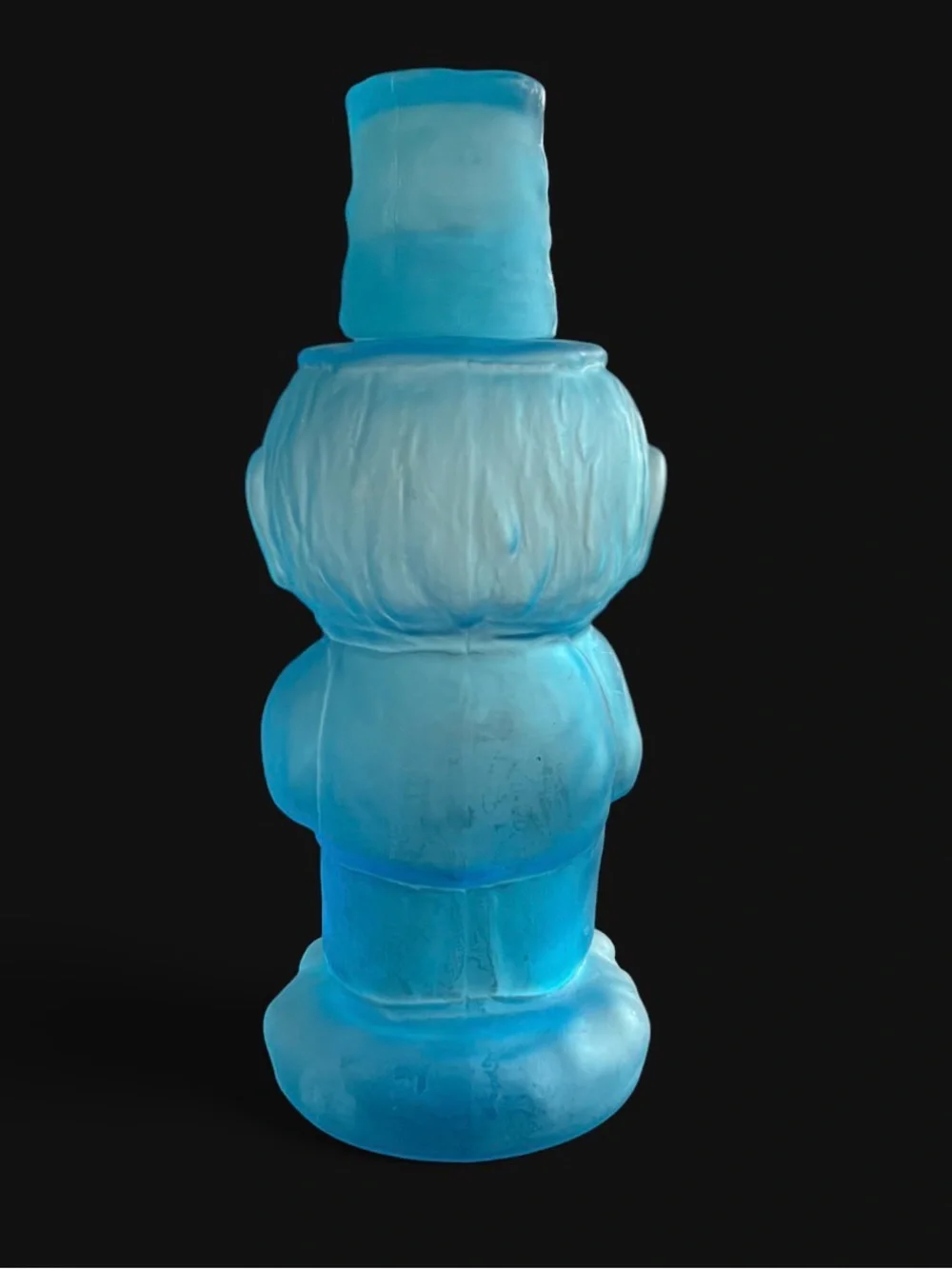 Vintage 70’s Jolly Mountaineer blue satin frosted glass decanter Indiana Glass